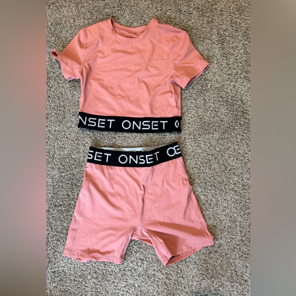 Onset Pink Athletic Crop Top and Bike Shorts Set